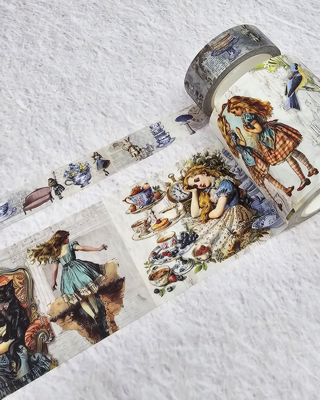 Alice in Wonderland vintage tea party washi tapes set -Multi USE - for scrapbooks, Gift Wrapping, DIY Crafts, Bullet journals