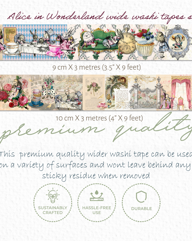 Vintage style Alice in Wonderland playing cards & extra wide washi tapes set for tea party decorating, scrapbooks, journals, crafts