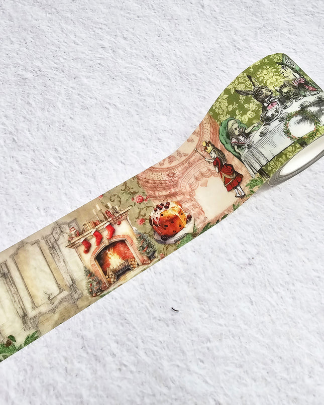 Alice au pays des merveilles vintage Noël washi tape rouleau extra large pour les albums, les journaux, l’artisanat, la décoration murale, les cadeaux. Ne laisse aucun résidu.