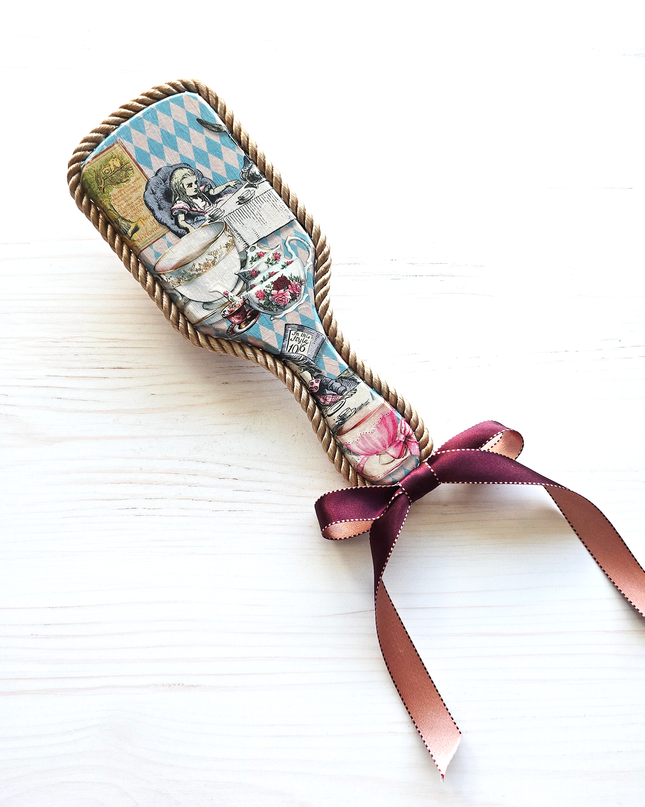Alice in Wonderland whimsical handmade decoupage hairbrush - one of a kind gift !
