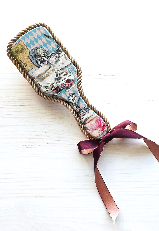 Alice in Wonderland whimsical handmade decoupage hairbrush - one of a kind gift !