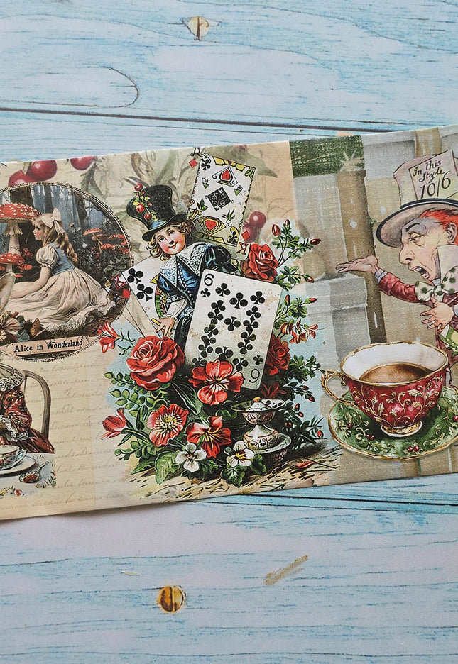 🎄 Vintage Alice in Wonderland Christmas Extra-Wide Washi Tape 🎩