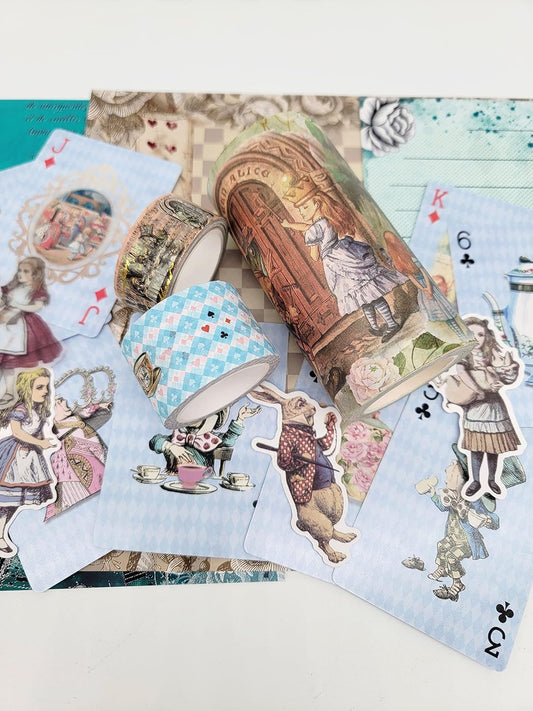 Alice's Adventures in Wonderland Theme Washi Tapes, Cards, Stickers, Papers Set