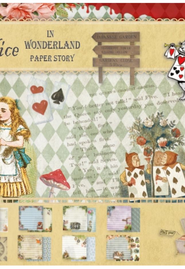 Alice in Wonderland vintage theme scrapbook cardstock papers