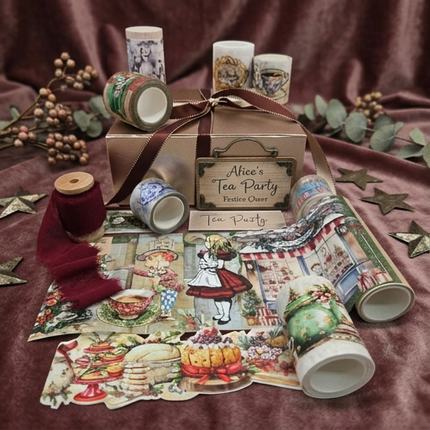 Alice in Wonderland Christmas washi tapes, PET tapes, & silk ribbon gift set