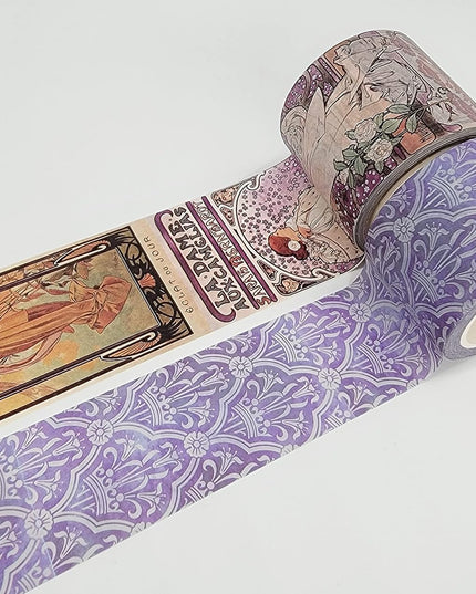 Art Nouveau Theme Washi Tapes set of 2 rolls  for Scrapbooks, Journals, Gift Wrapping and Decorating
