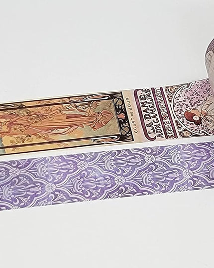 Art Nouveau Theme Washi Tapes set of 2 rolls  for Scrapbooks, Journals, Gift Wrapping and Decorating