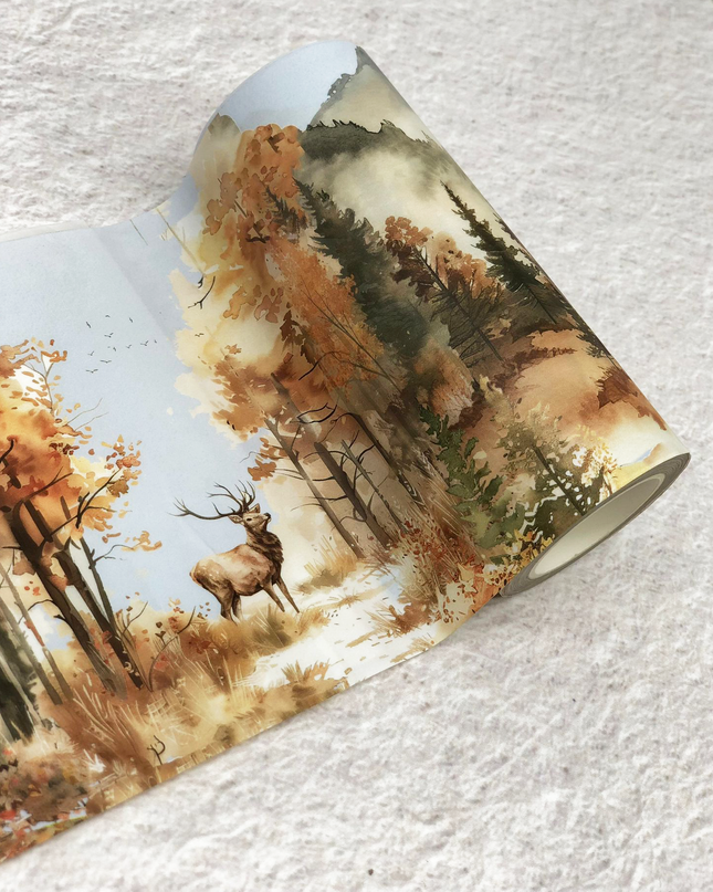 Autumn Woodland extra wide washi tape for crafts, scrapbooks, journals. decorating and wallpaper borders