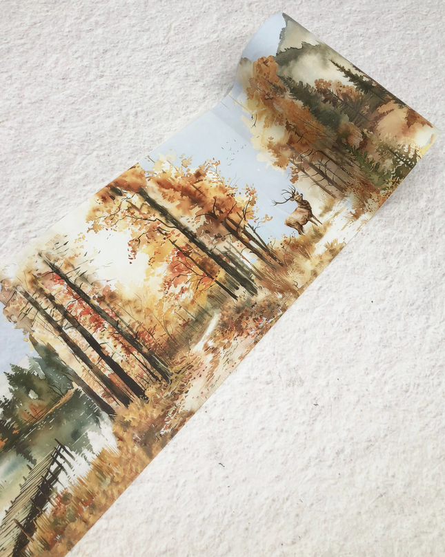 Autumn Woodland extra wide washi tape for crafts, scrapbooks, journals. decorating and wallpaper borders
