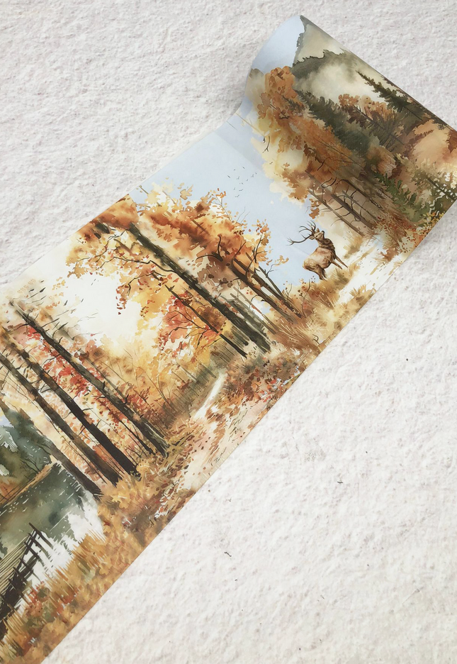 Autumn Woodland extra wide washi tape for crafts, scrapbooks, journals. decorating and wallpaper borders