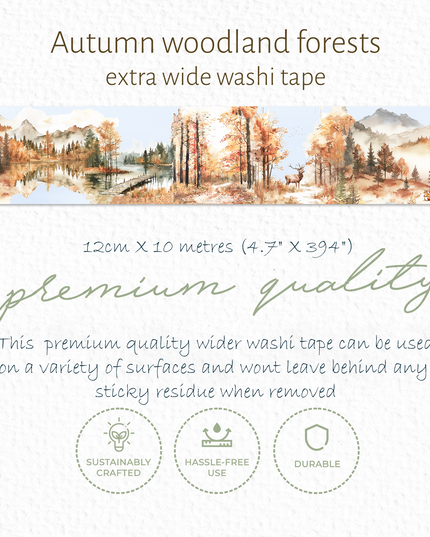 Autumn Woodland extra wide washi tape for crafts, scrapbooks, journals. decorating and wallpaper borders