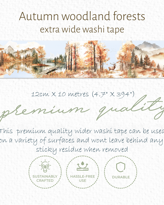 Autumn Woodland extra wide washi tape for crafts, scrapbooks, journals. decorating and wallpaper borders