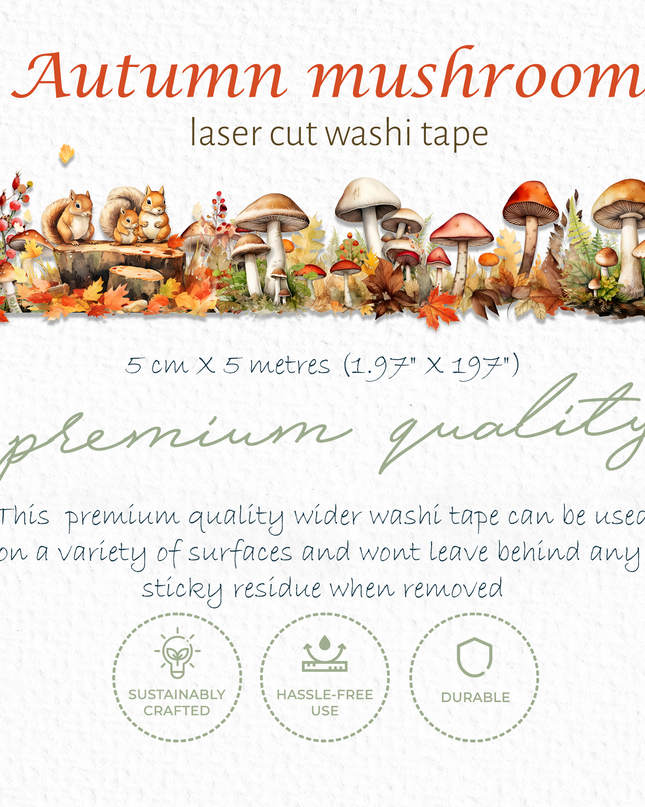 Autumn mushrooms laser cut washi tape