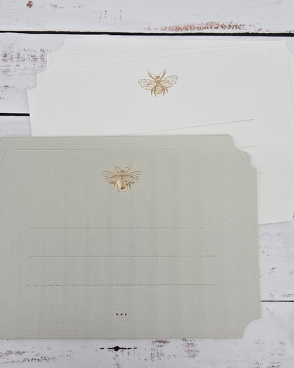 Elegant die cut rectangular card with rose gold foil embossed bee letterhead - Set of 6 cards