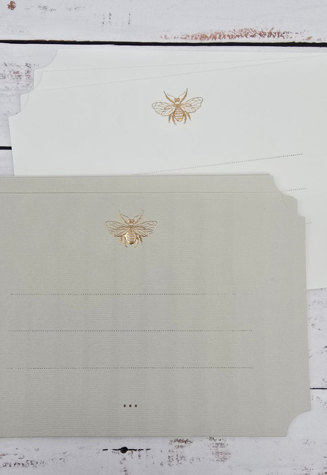 Elegant die cut rectangular card with rose gold foil embossed bee letterhead - Set of 6 cards