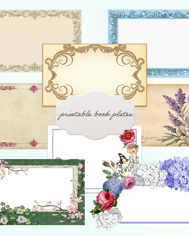 Printable vintage style blank book plates digital download