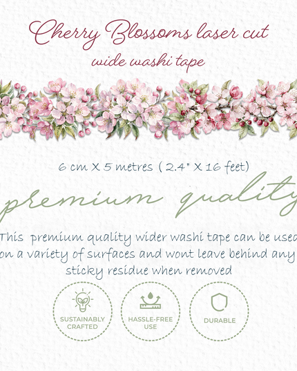 🌸 Cherry Blossoms Laser-Cut Wide Washi Tape