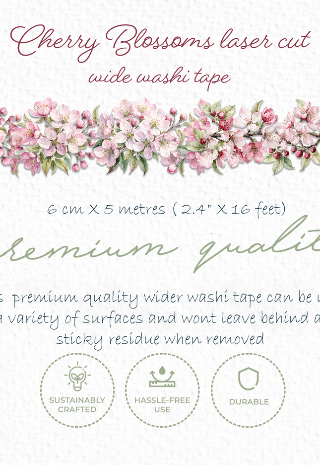 🌸 Cherry Blossoms Laser-Cut Wide Washi Tape