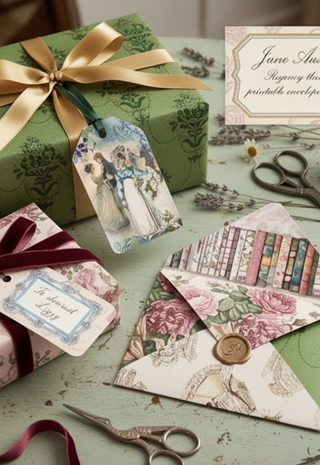 🌸Jane Austen Regency theme printable envelope & tags template