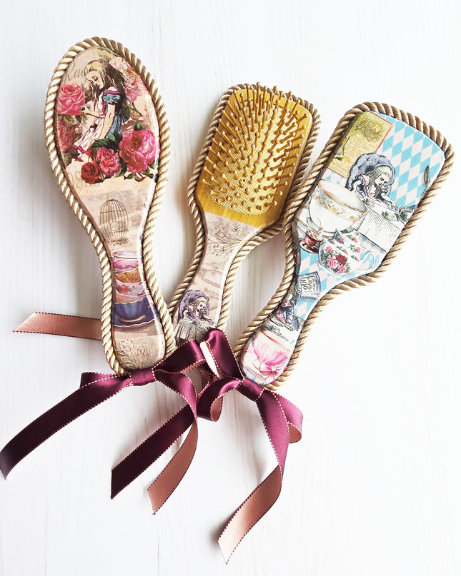 Alice in Wonderland whimsical handmade decoupage hairbrush - one of a kind gift !
