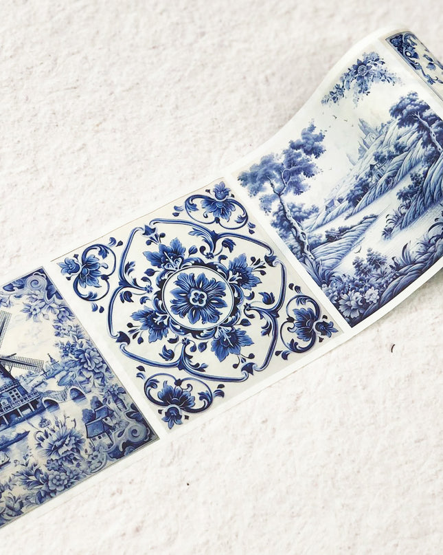 Delft blue and white tiles pattern Extra Washi Tape, Extra 8.9 cm / 3.5 inches. For journals, scrapbooks, crafts and decorating