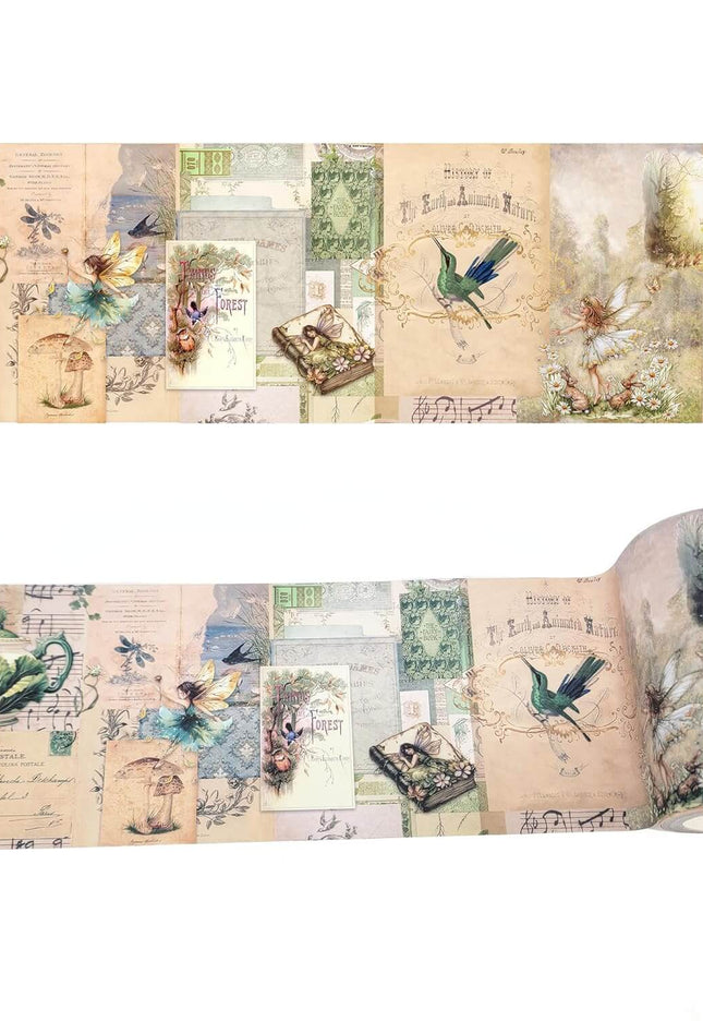 Serenity Fair forest fairies theme extra wide washi tape for scrapbooks, journals, crafts and decorating walls, boxes, party props, cards and gift