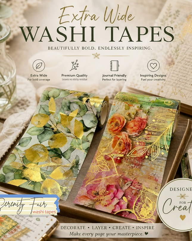 Lotus floral collage gold foil extra wide washi tape