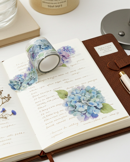 Hydrangea flower border laser cut wide washi tape. Set of 2 rolls