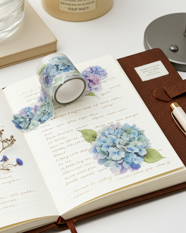 Hydrangea flower border laser cut wide washi tape. Set of 2 rolls