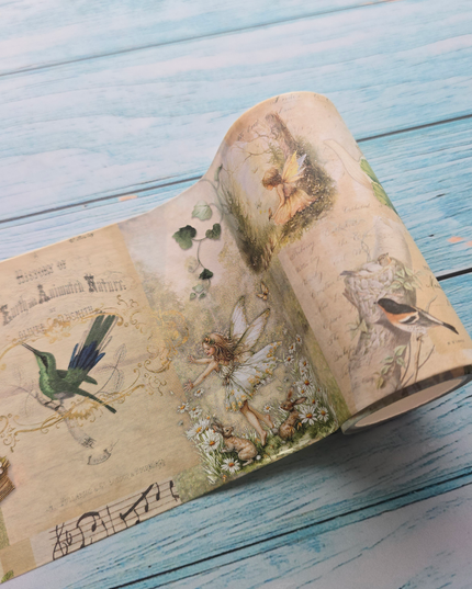Forest fairies theme extra wide washi tape for scrapbooks, journals, crafts and decorating walls, boxes, party props, cards and gift