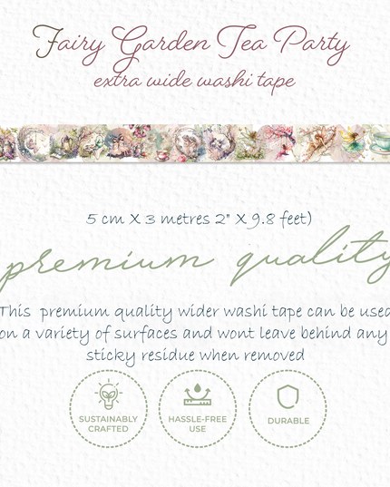 Fairy Garden Tea Party wide washi tape for scrapbooks, journals, crafts and decorating