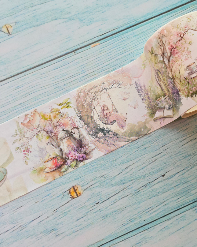 Fairy Garden Tea Party wide washi tape for scrapbooks, journals, crafts and decorating