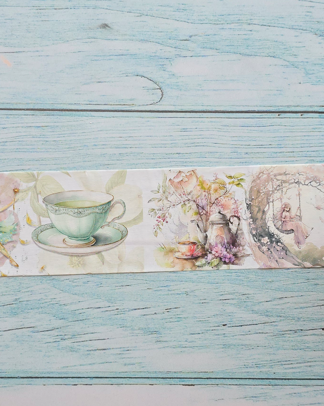 Fairy Garden Tea Party wide washi tape for scrapbooks, journals, crafts and decorating