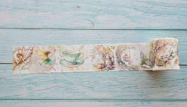 Fairy Garden Tea Party wide washi tape for scrapbooks, journals, crafts and decorating