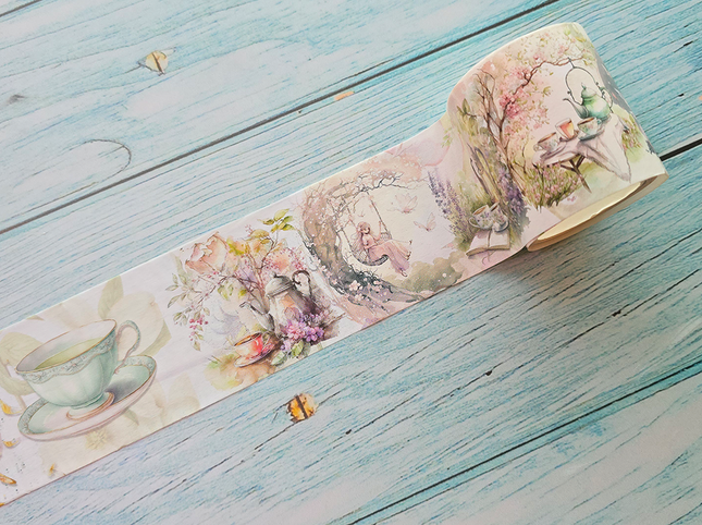 Fairy Garden Tea Party wide washi tape for scrapbooks, journals, crafts and decorating