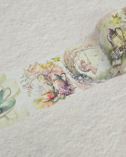 Fairy Garden Tea Party wide washi tape for scrapbooks, journals, crafts and decorating