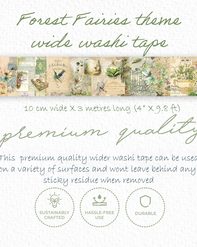 Forest fairies theme extra wide washi tape for scrapbooks, journals, crafts and decorating walls, boxes, party props, cards and gift