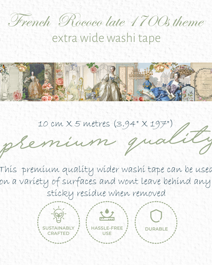 French  Rococo late 1700s theme wide washi sticker tape for journals, scrapbooks, planners, decoupage, wall decor and crafts