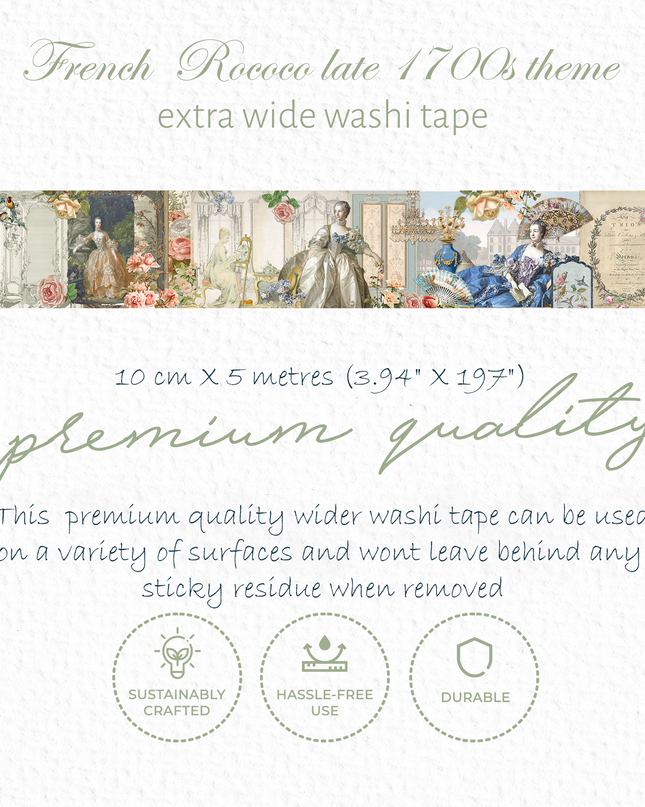 French  Rococo late 1700s theme wide washi sticker tape for journals, scrapbooks, planners, decoupage, wall decor and crafts