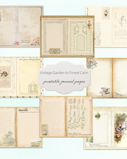 Vintage Garden to Forest Calm theme journal pages for digital download