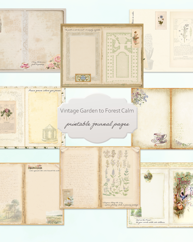 Vintage Garden to Forest Calm theme journal pages for digital download