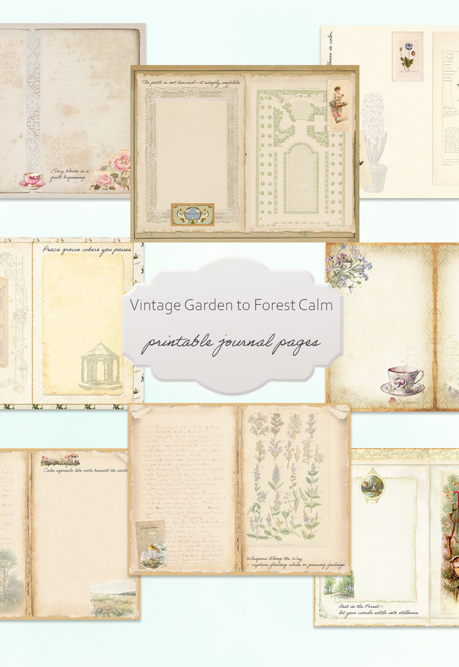 Vintage Garden to Forest Calm theme journal pages for digital download