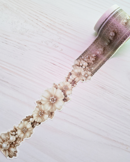 Gold & Pearl decorative trim laser cut washi tape with 3D effect