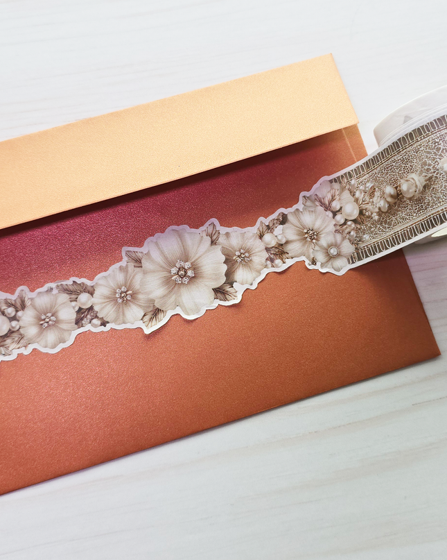 Gold & Pearl decorative trim laser cut washi tape with 3D effect