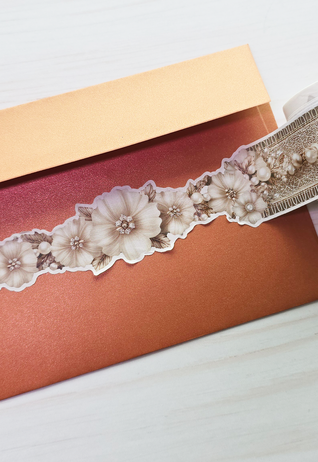 Gold & Pearl decorative trim laser cut washi tape with 3D effect