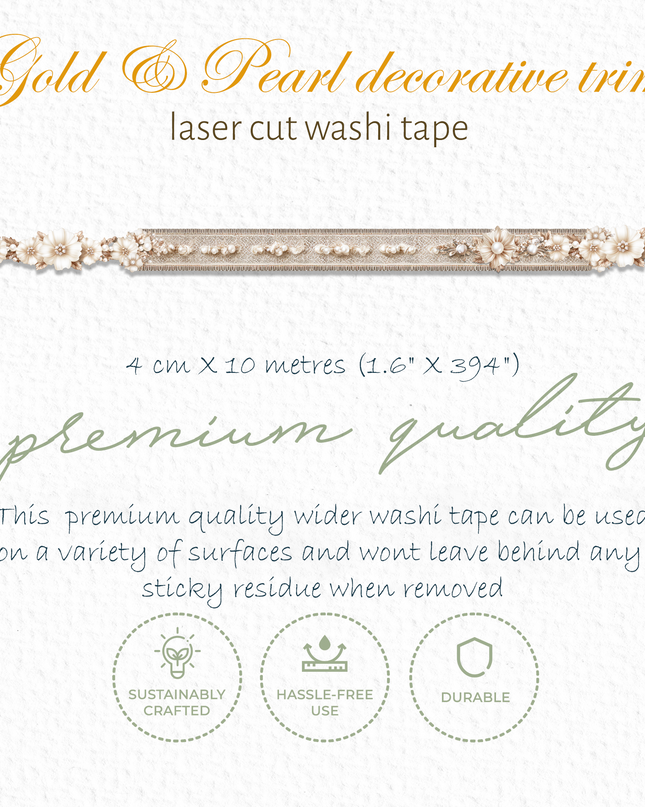 Gold & Pearl decorative trim laser cut washi tape with 3D effect