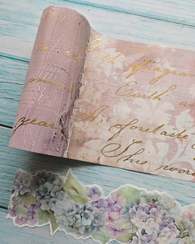 Hydrangea flower border laser cut wide washi tape. Set of 2 rolls