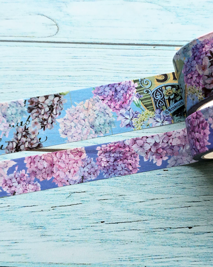 Hydrangea flowers washi tapes set of 2 rolls for scrapbooks, journals, crafts and decoupage