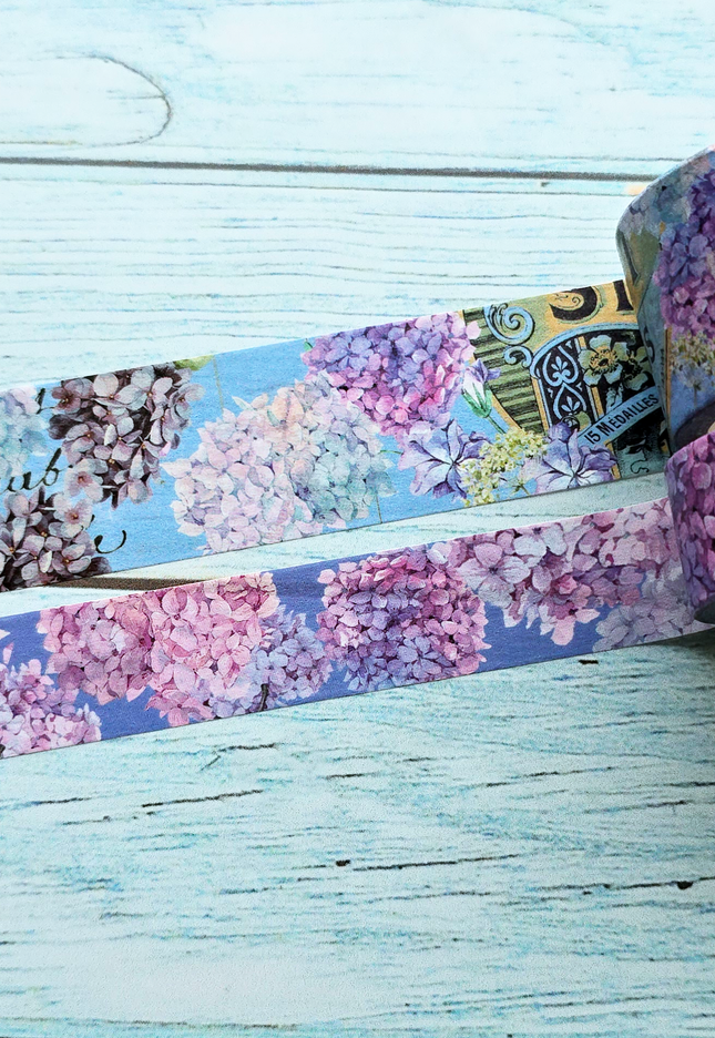 Hydrangea flowers washi tapes set of 2 rolls for scrapbooks, journals, crafts and decoupage
