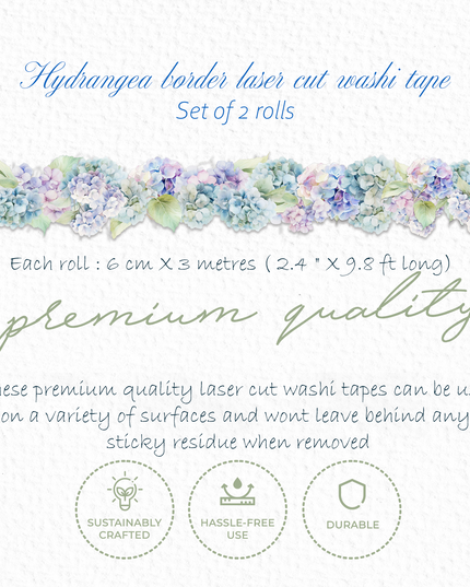 Hydrangea flower border laser cut wide washi tape. Set of 2 rolls